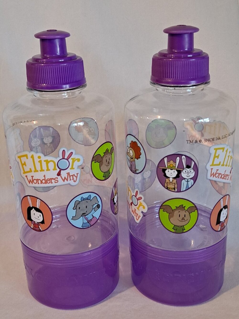 Lot 2 ELINOR WONDERS WHY Kids Water Bottles & Snack Cup Travel Drink Lid